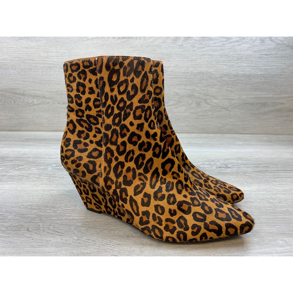Donald Pliner Leopard Print Calf Hair Wedge Ankle Boots Brown Tan Size 6